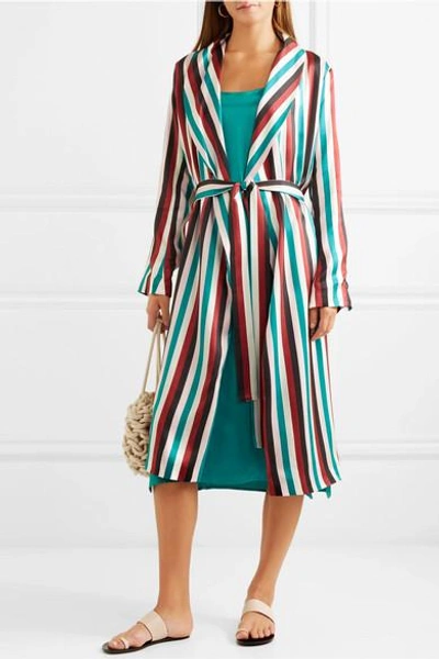 Shop Asceno Washed-silk Midi Dress In Turquoise