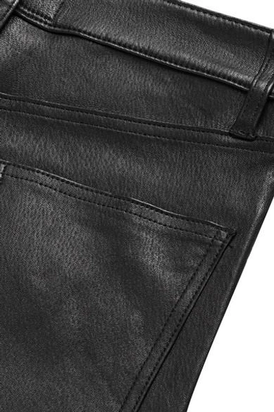 Shop Current Elliott The Kick Cropped Leather Flared Pants In Black