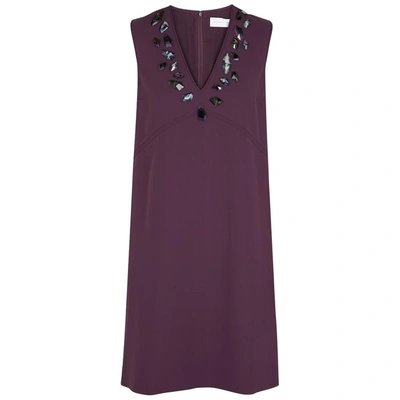 Shop Victoria Victoria Beckham Plum Embellished Shift Dress In Burgundy