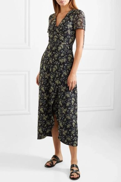 Shop Madewell Wrap-effect Floral-print Georgette Maxi Dress In Black