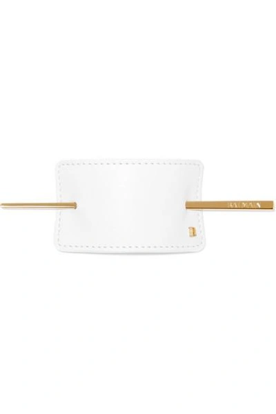 Shop Balmain Paris Hair Couture Gold-tone And Leather Hairclip In White