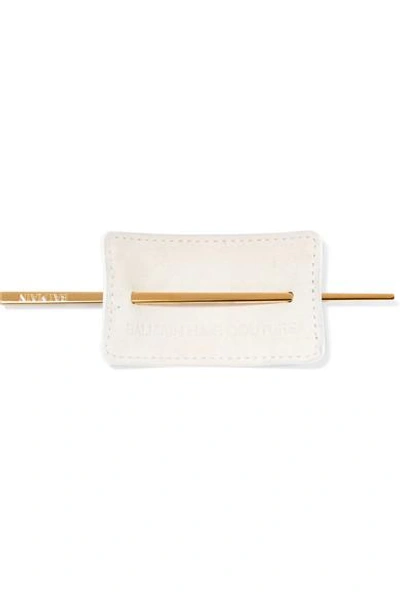 Shop Balmain Paris Hair Couture Gold-tone And Leather Hairclip In White