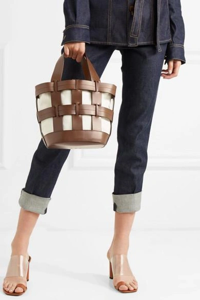 Shop Trademark Cooper Caged Leather And Canvas Tote In Brown