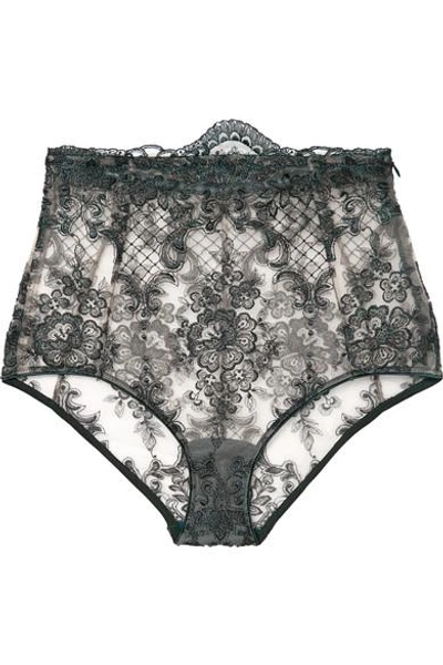 Shop Id Sarrieri La Rêveuse Satin-trimmed Embroidered Stretch-tulle Briefs In Anthracite