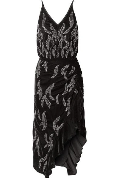 Shop Dodo Bar Or Asymmetric Embellished Velvet Midi Dress In Black