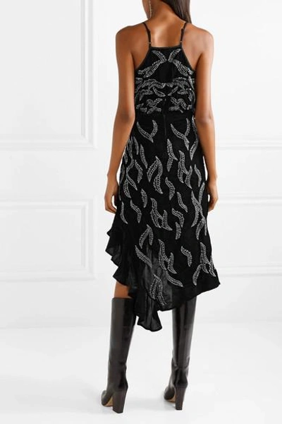 Shop Dodo Bar Or Asymmetric Embellished Velvet Midi Dress In Black