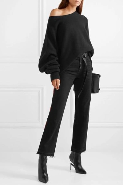 Shop Amiri Frayed Lurex-trimmed High-rise Straight-leg Jeans In Black