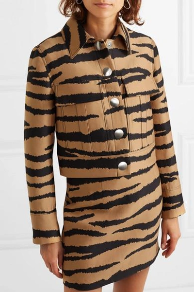 Shop Proenza Schouler Tiger-print Wool And Silk-blend Jacquard Jacket In Tan