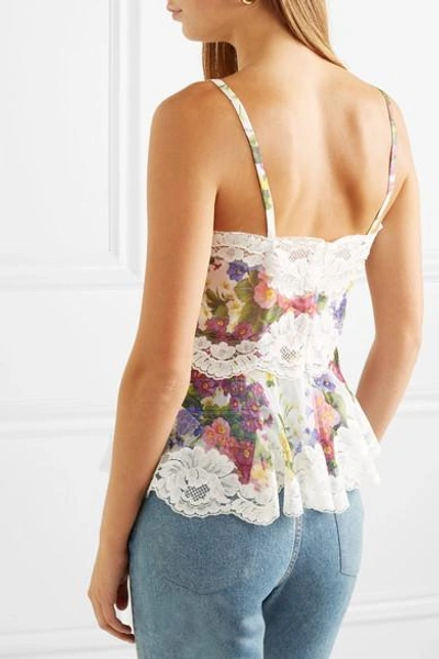 Shop Dolce & Gabbana Lace-trimmed Floral-print Silk-blend Camisole In White