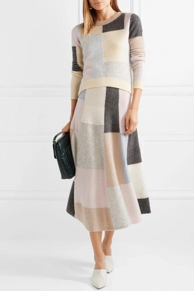 Shop Adam Lippes Color-block Brushed Cashmere And Silk-blend Sweater In Beige