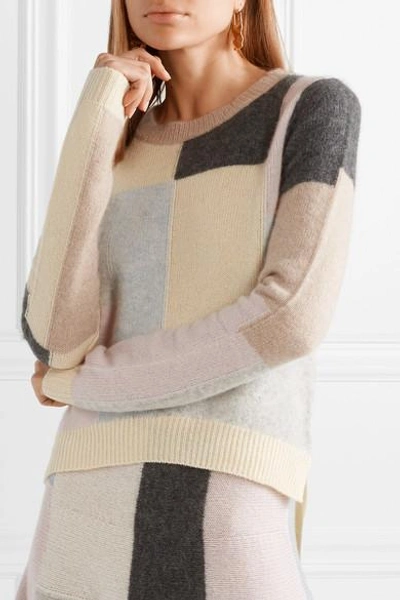 Shop Adam Lippes Color-block Brushed Cashmere And Silk-blend Sweater In Beige