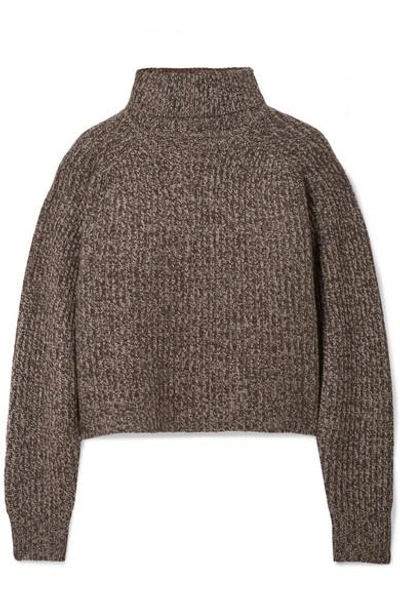Shop The Row Dickie Oversized Cropped Mélange Cashmere Turtleneck Sweater In Brown
