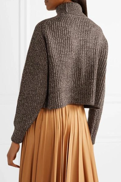 Shop The Row Dickie Oversized Cropped Mélange Cashmere Turtleneck Sweater In Brown