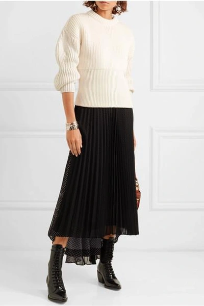 Shop Chloé Ribbed-knit Wool And Silk-blend Sweater In Ivory