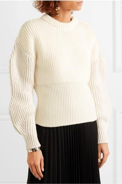Shop Chloé Ribbed-knit Wool And Silk-blend Sweater In Ivory