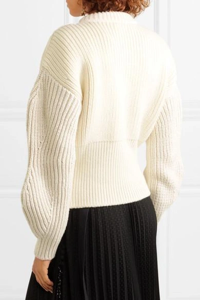 Shop Chloé Ribbed-knit Wool And Silk-blend Sweater In Ivory