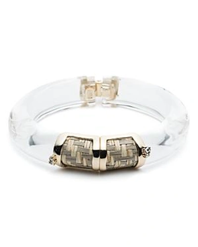 Shop Alexis Bittar Petite Raffia-detail Lucite Hinge Bracelet In Clear/gold