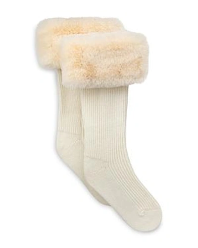 Shop Ugg Rib Knit Socks With Faux Fur Cuffs In Cream