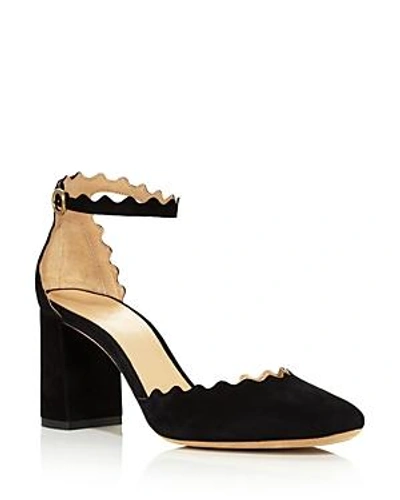 Shop Chloé Women's Lauren Scalloped Suede Ankle-strap Pumps In Black