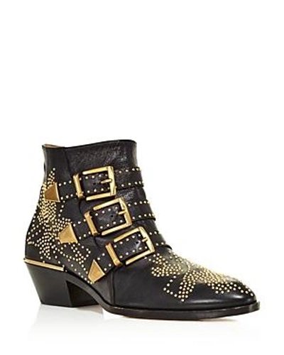 Shop Chloé Women's Susan Pointed Toe Studded Leather Booties In Black Gold