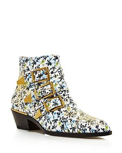 Shop Chloé Women's Susan Studded Floral Print Leather Booties In Multi