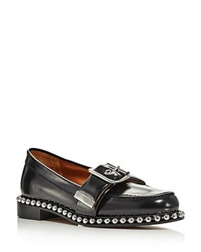 Shop Chloé Women's Sawyer Almond Toe Studded Leather Loafers In Black