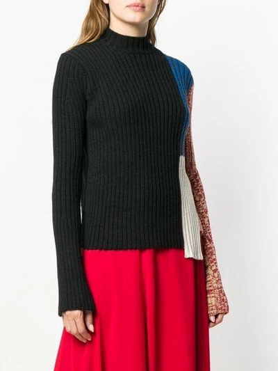 Calvin Klein 205w39nyc Mock-neck Long-sleeve Patchwork Ribbed Wool Sweater In Black