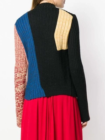Calvin Klein 205w39nyc Mock-neck Long-sleeve Patchwork Ribbed Wool Sweater In Black