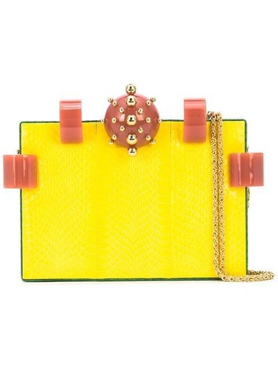 Shop Tonya Hawkes Embellished Chain Clutch In Yellow