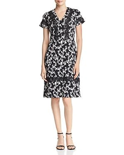 Shop Karl Lagerfeld Lace-trimmed Floral Dress In Black/white