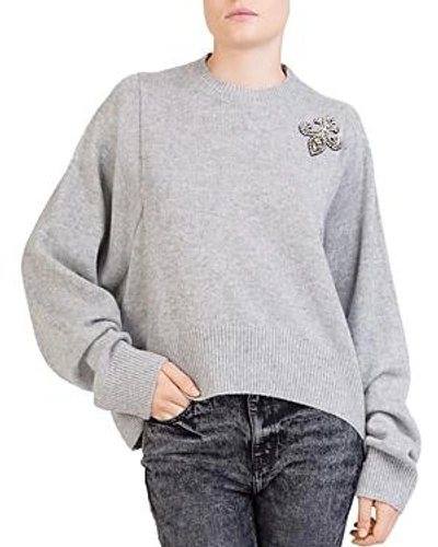 Shop The Kooples Jeweled Cashmere Sweater In Gray