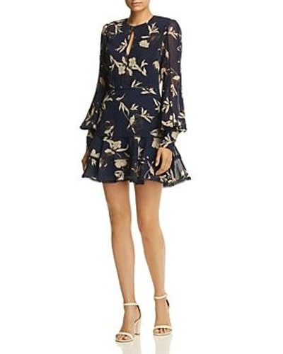 Shop Bardot Tammy Tiered Lace-trim Floral Dress In Navy Floral
