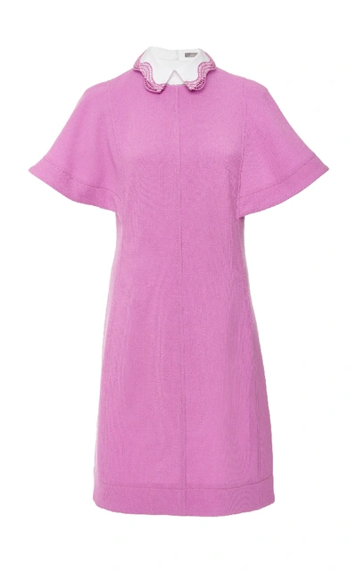 Shop Lela Rose Lace-trimmed Wool-blend Cady Mini Dress In Pink