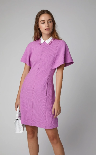 Shop Lela Rose Lace-trimmed Wool-blend Cady Mini Dress In Pink