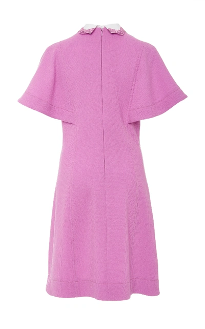 Shop Lela Rose Lace-trimmed Wool-blend Cady Mini Dress In Pink