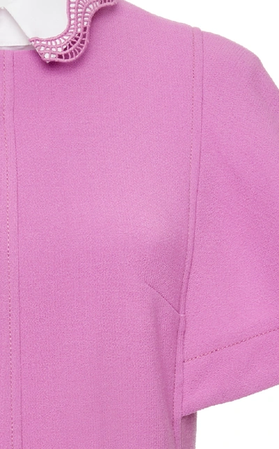 Shop Lela Rose Lace-trimmed Wool-blend Cady Mini Dress In Pink