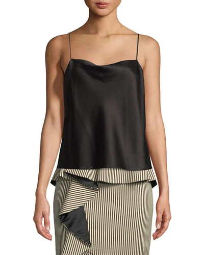 Alice And Olivia Harmon Womens Satin Drapey Blouse In Black