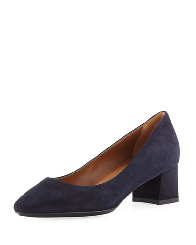 Shop Aquatalia Pasha 40mm Waterproof Suede Pumps In Navy