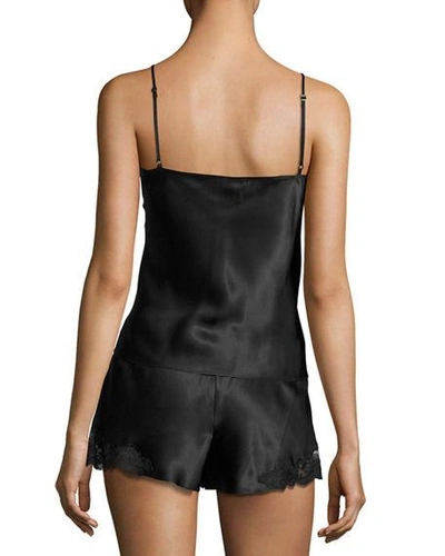 Shop Christine Lingerie Bijoux Short Lace-trim Silk Pajama Set In Black