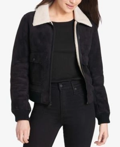 Shop Levi's Women's Sherpa-trim Bomber Jacket In Black