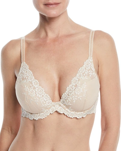 Shop Wacoal Embrace Lace Contour Underwire Plunge Bra In Nude/ivory