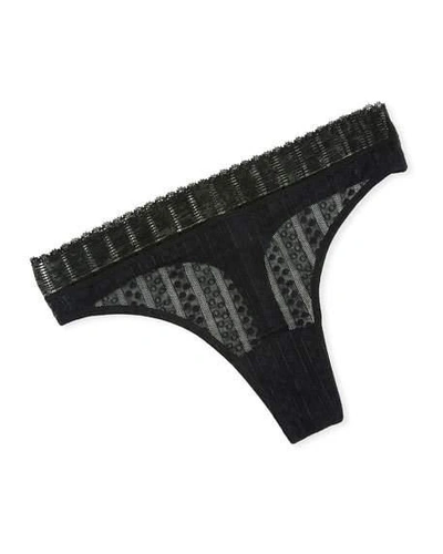 Shop Else Lolita Stripe-weave Mesh Thong In Black
