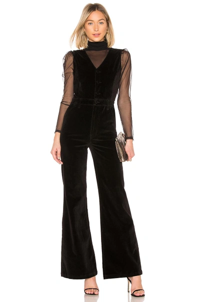 Shop Frame Velveteen Button Front Jumpsuit In Black. In Noir