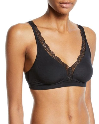 Shop Hanro Cotton Lace Wire-free Soft Cup Bra In Black