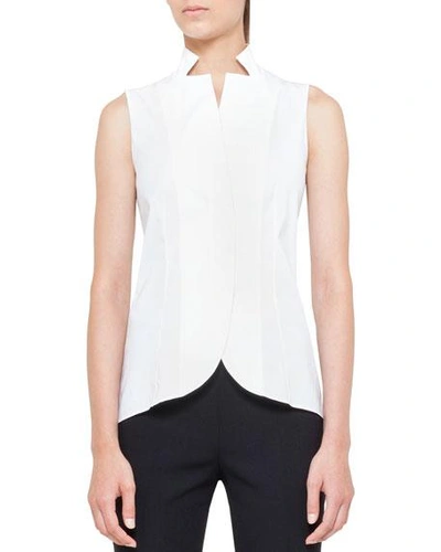Shop Akris Notched Stand-collar Sleeveless Button-front Blouse In White