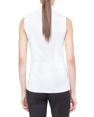 Shop Akris Notched Stand-collar Sleeveless Button-front Blouse In White