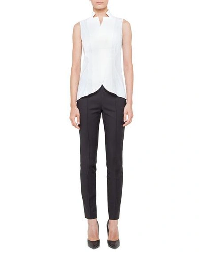 Akris Notched Stand-collar Sleeveless Button-front Blouse In White