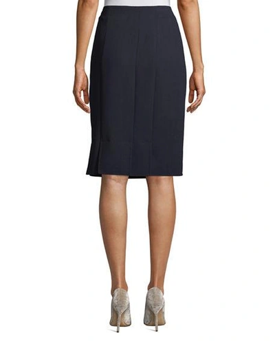 Shop Akris Wool-blend Knee-length Pencil Skirt In Navy