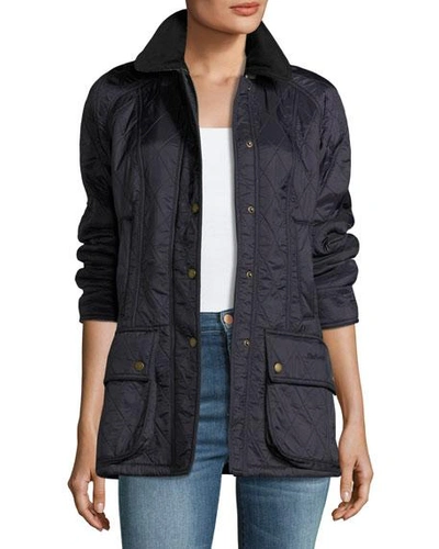 Shop Barbour Beadnell Jacket In Diamond Polarquilt In Navy