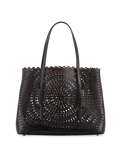 Shop Alaïa Mina Small Vienne Laser-cut Leather Tote Bag In Noir